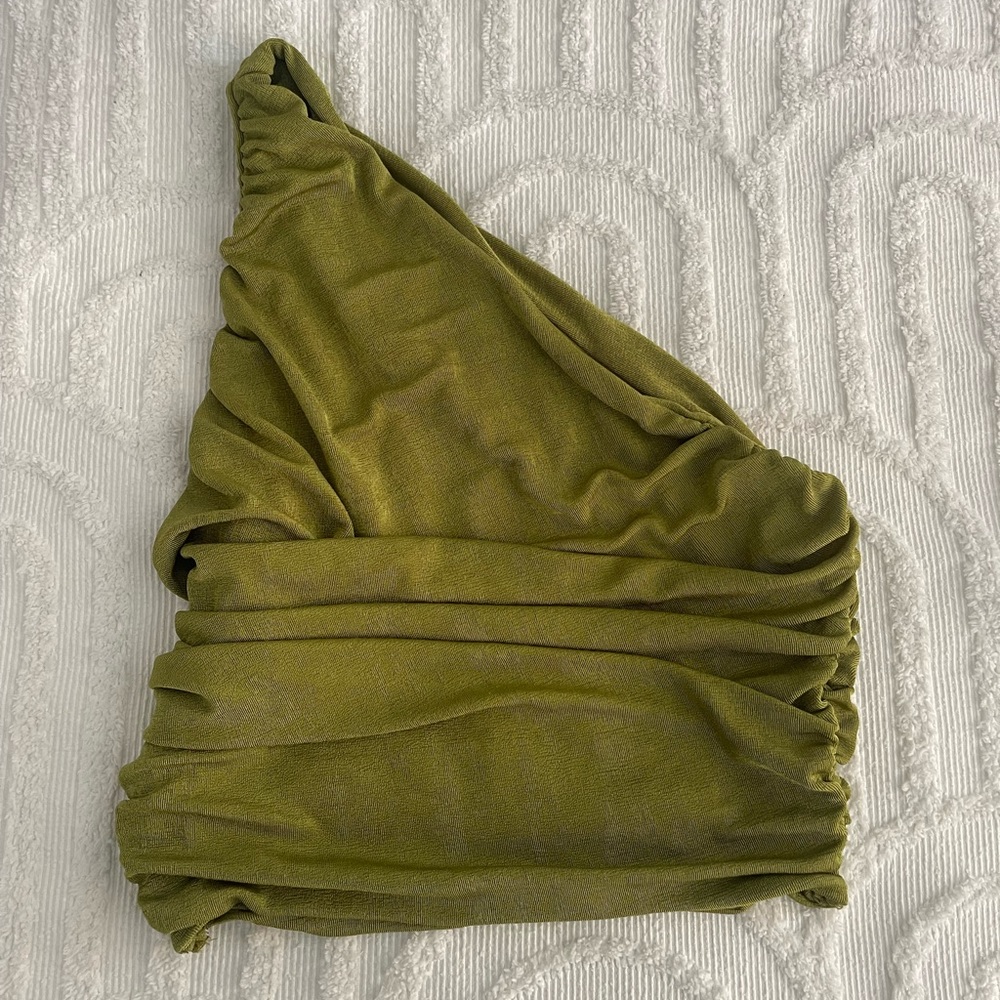 One shoulder Green Ruched Crop Top